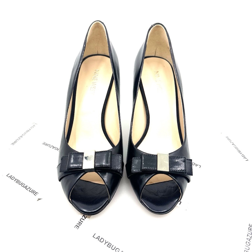 Nine West Black Peep Toe Heels with Bow Accent